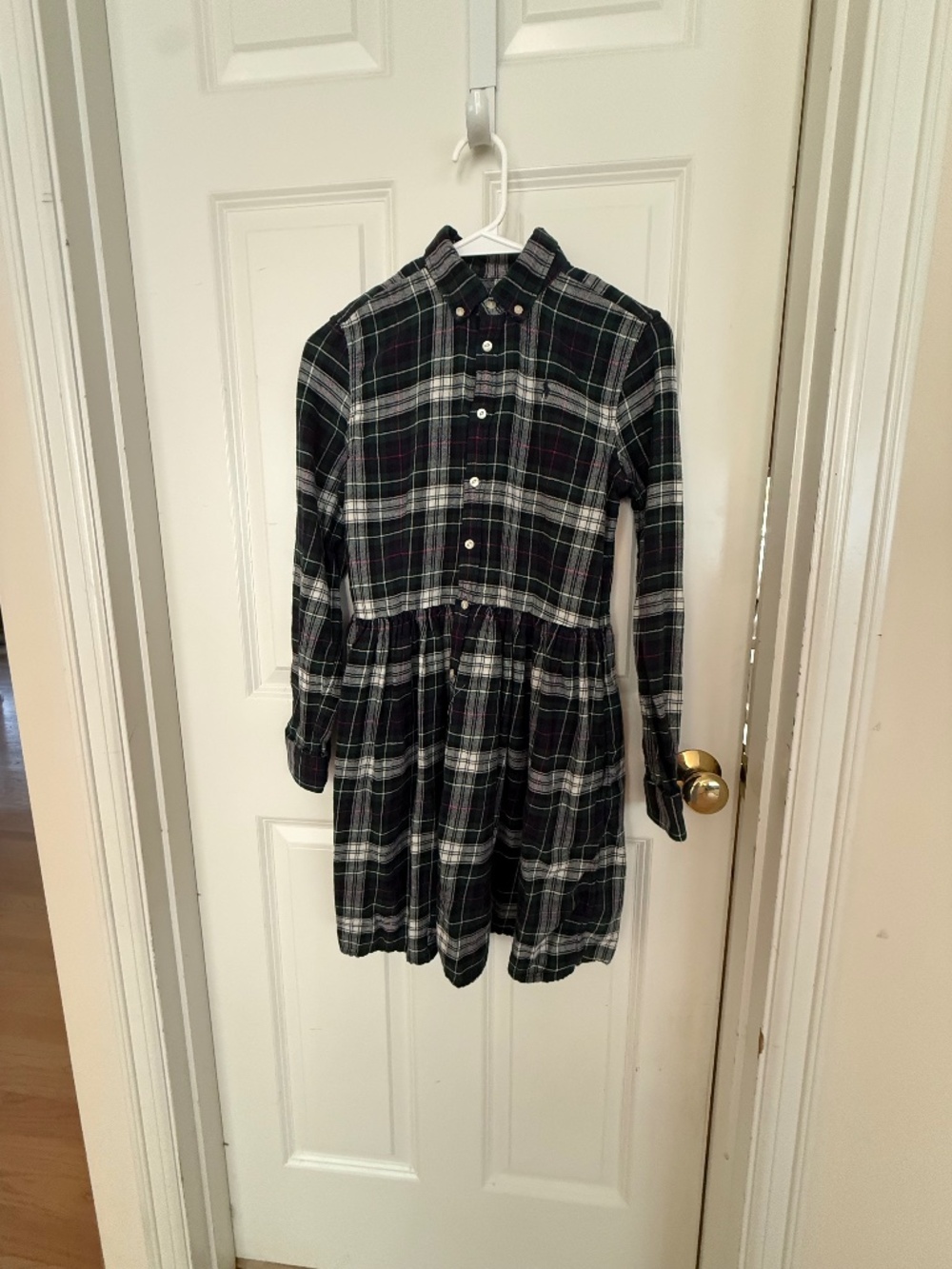 polo ralph lauren youth dress size 16 cotton flannel green checks button front